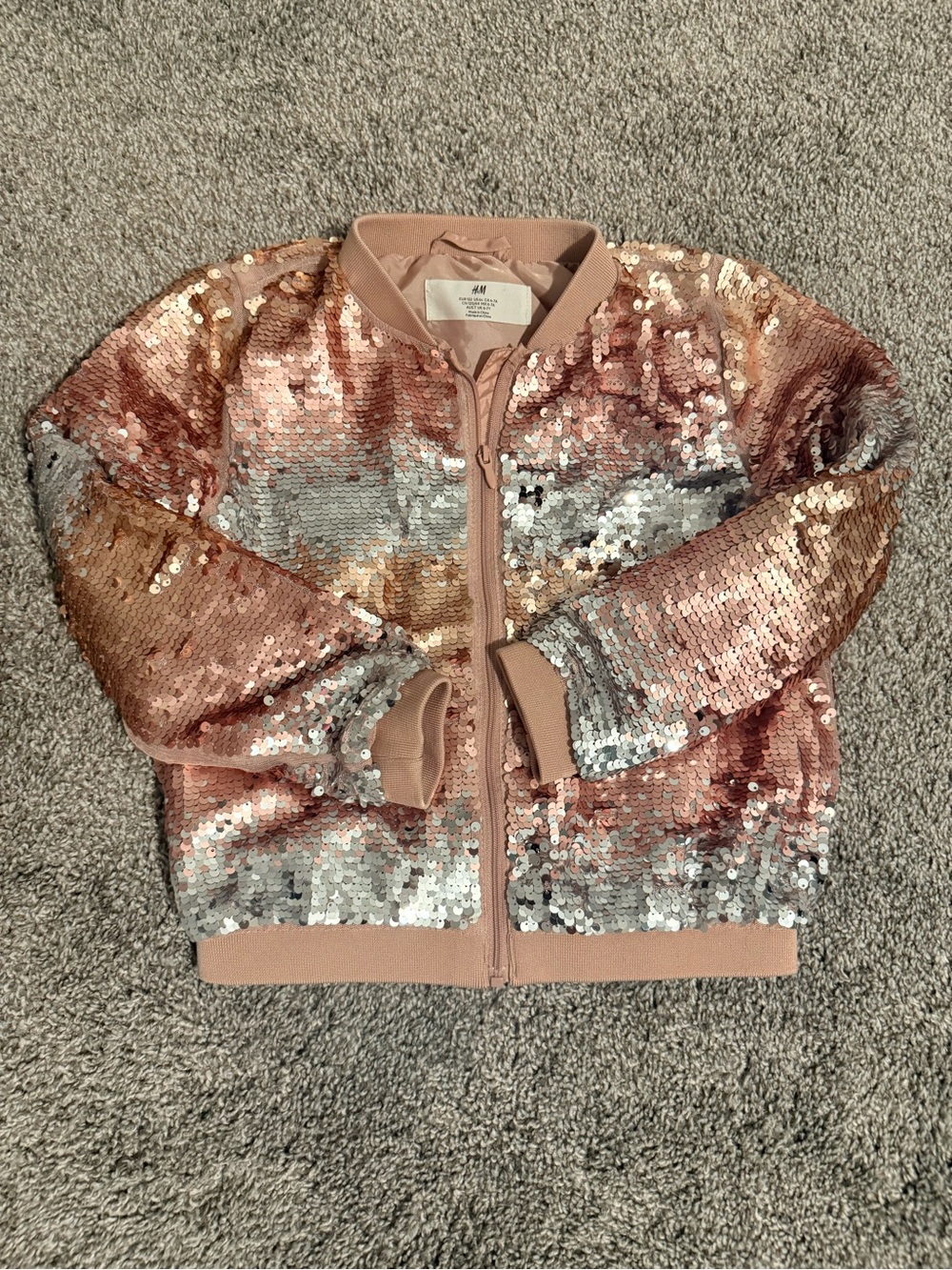 H&M Sequined Bomber Jacket in Rose Gold and Silver